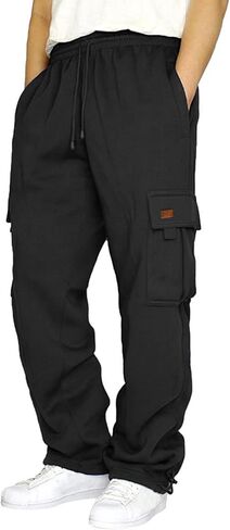 Cargo Pants for Men Loose Fit Casual Sweatpants Workout Straight Wide Leg Pants Drawstring Joggers with Pockets in Saudi Arabia