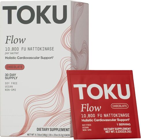 Toku Flow, Functional Daily Powder with 10,800 FU Soy-Free Nattokinase, Vitamin K2 MK7 & Oat Beta Glucan, Plant-Based Formula, Chocolate Flavor, 30 Packets in Saudi Arabia