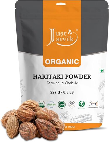 Just Jaivik 100% Organic Haritaki Powder - Terminalia Chebula -227g / 0.5 LB - USDA Certified Organic - an Ayurvedic Herb for Detoxification & Rejuvenation for Vata in Kuwait