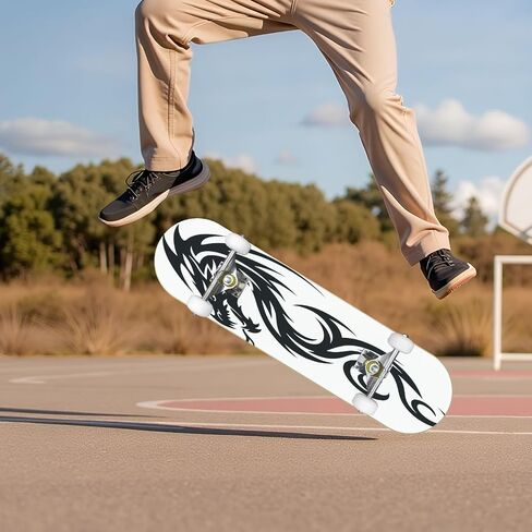 Skateboards Japanese Dragon Tattoo White Asia Dragon for Printing 7 Layer Maple Wood Deck 31" x 8" Double Kick Concave Complete Tricks Skateboard for Beginners Teens Kids Adults in Saudi Arabia