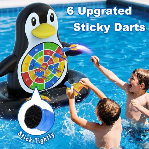 MOONTOY Pool Toys for Kids, Inflatable Penguin Dart Board Game, Pool Games for Beach & Backyard, Summer Water Toys for Boys Girls Ages 6-12, Teens & Adults (Pump Included) in Kuwait