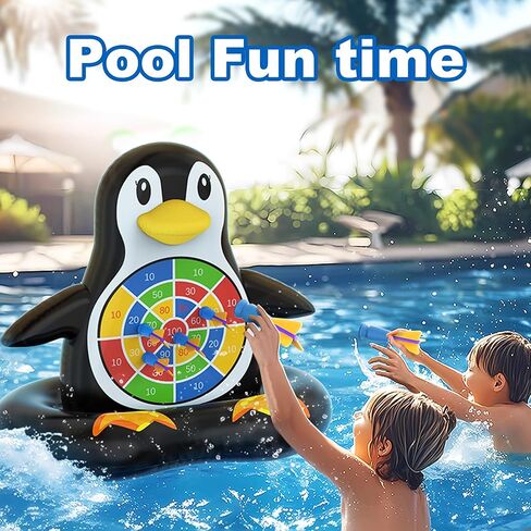 MOONTOY Pool Toys for Kids, Inflatable Penguin Dart Board Game, Pool Games for Beach & Backyard, Summer Water Toys for Boys Girls Ages 6-12, Teens & Adults (Pump Included) in Kuwait