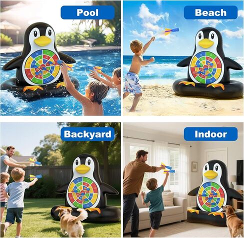 MOONTOY Pool Toys for Kids, Inflatable Penguin Dart Board Game, Pool Games for Beach & Backyard, Summer Water Toys for Boys Girls Ages 6-12, Teens & Adults (Pump Included) in Kuwait