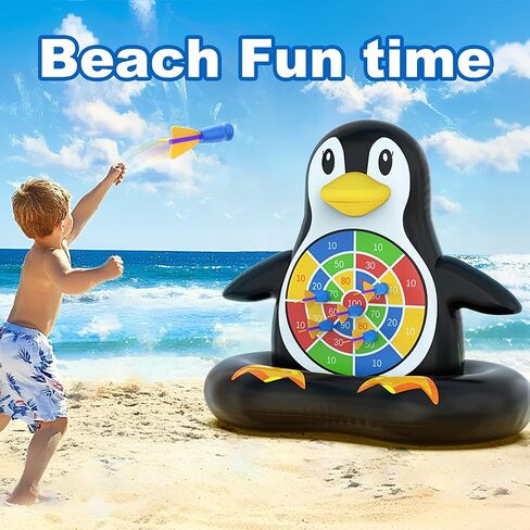 MOONTOY Pool Toys for Kids, Inflatable Penguin Dart Board Game, Pool Games for Beach & Backyard, Summer Water Toys for Boys Girls Ages 6-12, Teens & Adults (Pump Included) in Kuwait