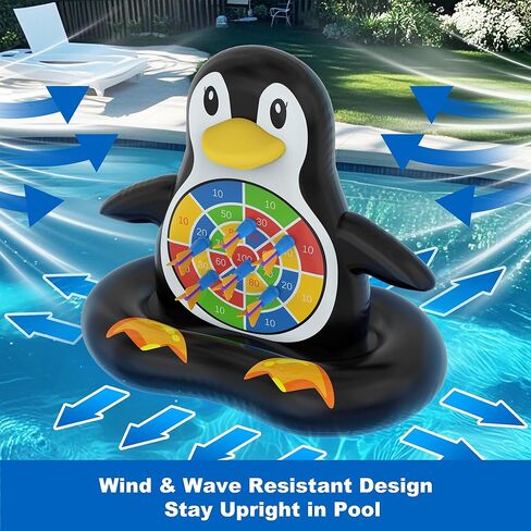 MOONTOY Pool Toys for Kids, Inflatable Penguin Dart Board Game, Pool Games for Beach & Backyard, Summer Water Toys for Boys Girls Ages 6-12, Teens & Adults (Pump Included) in Kuwait