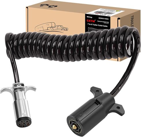 7 Pin to 6 Pin Trailer Adapter, 7 to 6 Coiled Trailer Cord Stretches to 6FT, 7-Wire to 6-Wire Coiled Cable RV 6 to 7 Trailer Wiring Extension Cord in Kuwait