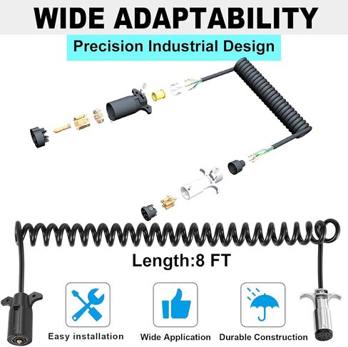 7 Pin to 6 Pin Trailer Adapter, 7 to 6 Coiled Trailer Cord Stretches to 6FT, 7-Wire to 6-Wire Coiled Cable RV 6 to 7 Trailer Wiring Extension Cord in Kuwait