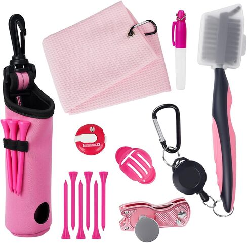 13PCS Golf Accessories Kit with Golf Club Cleaner Brush,Divot Tool and Ball Marker,Stroke Counter,Golf Tees, Ball Bag&Towel with Hook,Golf Essentials Kit Gift for Women in Saudi Arabia
