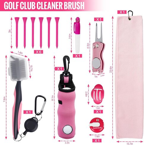 13PCS Golf Accessories Kit with Golf Club Cleaner Brush,Divot Tool and Ball Marker,Stroke Counter,Golf Tees, Ball Bag&Towel with Hook,Golf Essentials Kit Gift for Women in Saudi Arabia