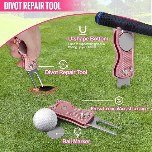 13PCS Golf Accessories Kit with Golf Club Cleaner Brush,Divot Tool and Ball Marker,Stroke Counter,Golf Tees, Ball Bag&Towel with Hook,Golf Essentials Kit Gift for Women in Saudi Arabia