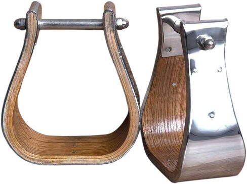 HILASON Nickle Plated Wooden Horse Saddle Stirrups Pair Western | Aluminum Leather Endurance Angled Padded in Saudi Arabia