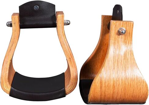 HILASON Oakwood Horse Saddle Stirrups Pair W/Leather Bottom Western | Aluminum Wooden Endurance Angled Padded in Saudi Arabia