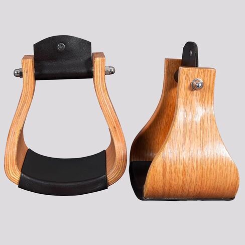HILASON Oakwood Horse Saddle Stirrups Pair W/Leather Bottom Western | Aluminum Wooden Endurance Angled Padded in Saudi Arabia