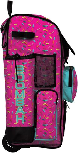 Boombah Rolling Superpack Baseball/Softball Gear Bag - Telescopic Handle - Holds 4 Bats - Wheeled Version - Sprinkle Explosion Fluorescent Pink/Amethyst Orchid/Twitch in Saudi Arabia