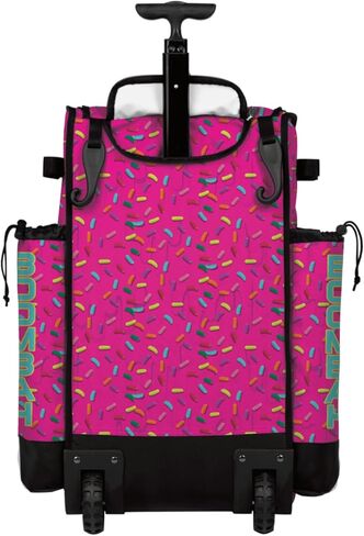 Boombah Rolling Superpack Baseball/Softball Gear Bag - Telescopic Handle - Holds 4 Bats - Wheeled Version - Sprinkle Explosion Fluorescent Pink/Amethyst Orchid/Twitch in Saudi Arabia