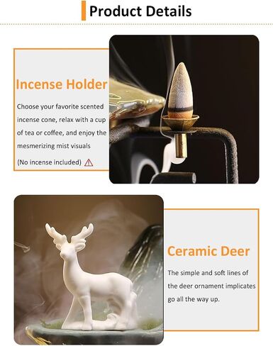 Tabletop Water Fountains Indoor Waterfall Fountain with Mist LED Light Feng Shui Wealth Desk Fountain with Backflow Incense Holder Zen Decor for Meditation (Crane) in Kuwait