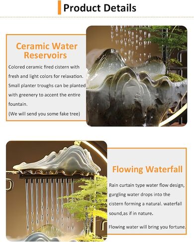 Tabletop Water Fountains Indoor Waterfall Fountain with Mist LED Light Feng Shui Wealth Desk Fountain with Backflow Incense Holder Zen Decor for Meditation (Crane) in Kuwait