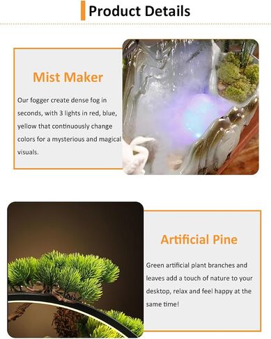 Tabletop Water Fountains Indoor Waterfall Fountain with Mist LED Light Feng Shui Wealth Desk Fountain with Backflow Incense Holder Zen Decor for Meditation (Crane) in Kuwait