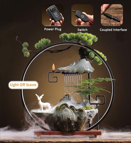 Tabletop Water Fountains Indoor Waterfall Fountain with Mist LED Light Feng Shui Wealth Desk Fountain with Backflow Incense Holder Zen Decor for Meditation (Crane) in Kuwait