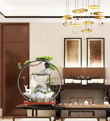 Tabletop Water Fountains Indoor Waterfall Fountain with Mist LED Light Feng Shui Wealth Desk Fountain with Backflow Incense Holder Zen Decor for Meditation (Crane) in Kuwait