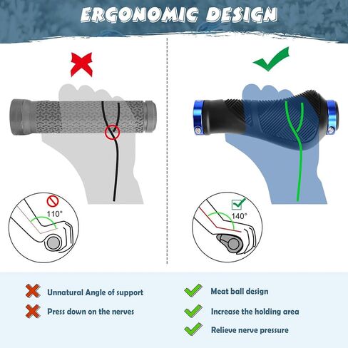 GXCROR Ergonomic Bike Handlebar Grips, Double Lock, Non-Slip Rubber, Universal 22.2mm, for MTB E-Bike in Kuwait