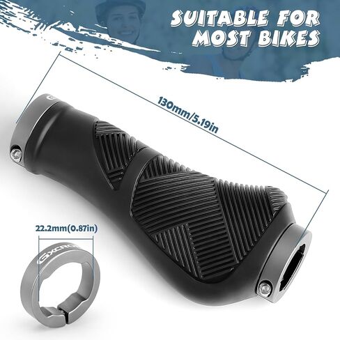 GXCROR Ergonomic Bike Handlebar Grips, Double Lock, Non-Slip Rubber, Universal 22.2mm, for MTB E-Bike in Kuwait