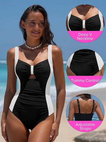 popvil Women One Piece Swimsuit 2025 Tummy Control Slimming Bathing Suit Neon Shapewear Swimwear in Saudi Arabia