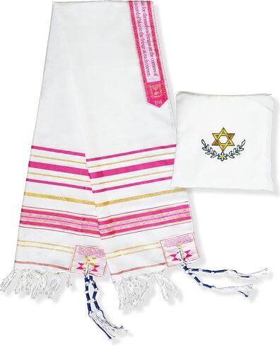 شال صلاة Tallit مقاس 72 بوصة × 22 بوصة مع حقيبة وتزيتزيت مرفق مسبقًا للرجال والنساء، تصميم مستوحى من التوراة باللون الأسود in Saudi Arabia