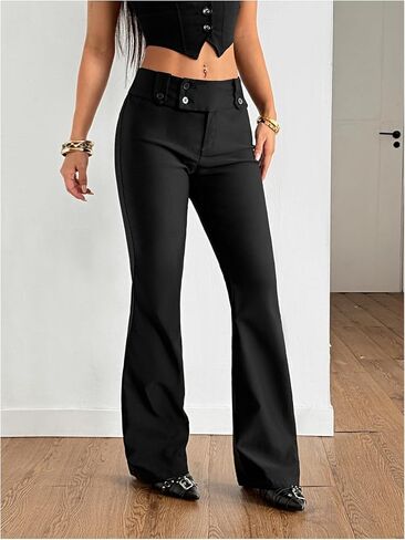 Milumia Women's Wide Leg Bell Bottom Dress Pants Old Money Low Waist Wide Waistband Work Office Trousers in Saudi Arabia