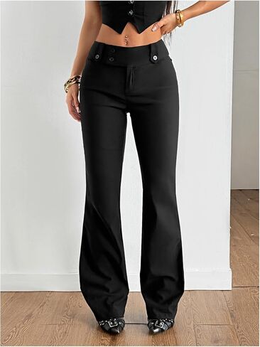 Milumia Women's Wide Leg Bell Bottom Dress Pants Old Money Low Waist Wide Waistband Work Office Trousers in Saudi Arabia