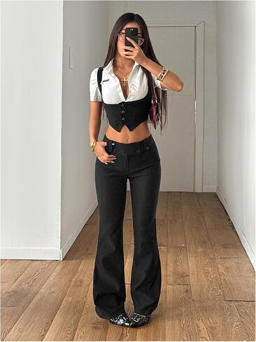 Milumia Women's Wide Leg Bell Bottom Dress Pants Old Money Low Waist Wide Waistband Work Office Trousers in Saudi Arabia