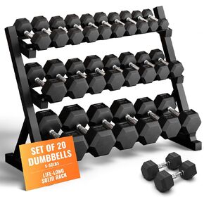 Rubber Hex Dumbbell Set with Rack, 8/10/12/15/20 Pair (450/550/780/1200/1550/2100 lbs total) Weight Rack with Dumbbells for Home Gym & Strength Training in Saudi Arabia