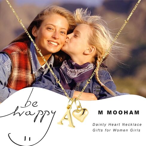 M Mooham Heart Necklace الأولي للنساء الفتيات - 14 كيلو بيل مطلي بالذهب A -Z قلادة قلادة لذيذ قلادة صغيرة قلادة أولية عيد ميلاد للنساء المجوهرات in Saudi Arabia