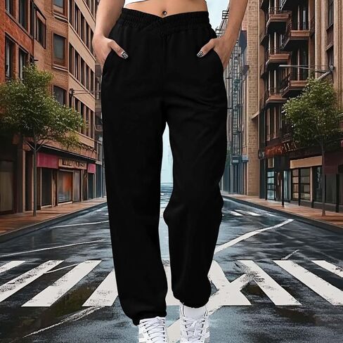 Crossover High Waisted Sweatpants for Women Baggy Athletic Joggers Lounge Running Track Pants with Pocket in Saudi Arabia