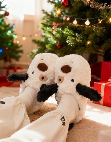 Dog Slippers for Women Men,Fluffy Animal Slippers | Cute Plush Dalmatian Slippers,Funny Cozy Warm Winter Indoor House Slippers,Cartoon Kawaii Puppy Slippers in Saudi Arabia