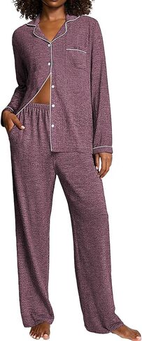 Ekouaer النسائية Pajama يضع الأكمام الطويلة ملابس النوم المريحة لأسفل سروال طويل السراويل PJS مجموعة مع جيوب S-XXL in Saudi Arabia
