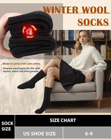 YSense Thermal Wool Socks for Women Thick Winter Boot Socks for Women Warm Cozy Breathable Hiking Socks 4 Pairs in Kuwait