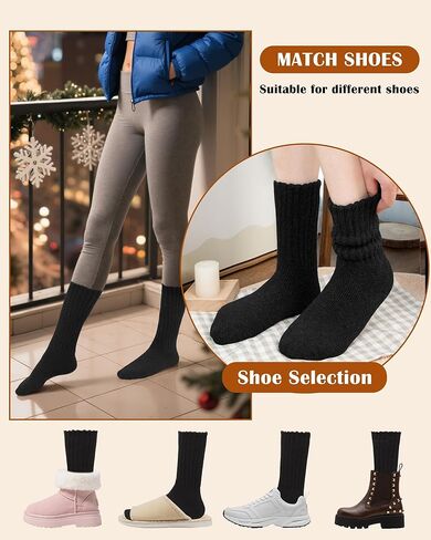 YSense Thermal Wool Socks for Women Thick Winter Boot Socks for Women Warm Cozy Breathable Hiking Socks 4 Pairs in Kuwait