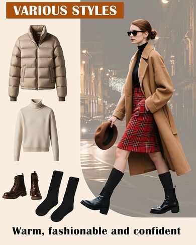 YSense Thermal Wool Socks for Women Thick Winter Boot Socks for Women Warm Cozy Breathable Hiking Socks 4 Pairs in Kuwait