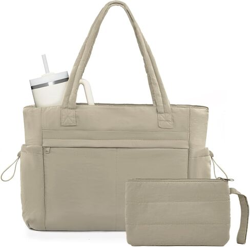 Tote Bag for Women Puffer Work Tote with 15.6 Inch Laptop Compartment and Cup Holder Shoulder Bag Handbag with Zipper in Saudi Arabia