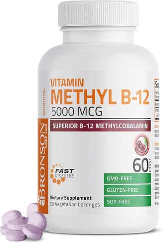 Bronson Methyl B12 5000 mcg Vitamin B12 Methylcobalamin Energy & Brain Support 60 Lozenges in Saudi Arabia