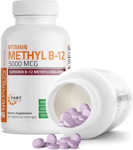 Bronson Methyl B12 5000 mcg Vitamin B12 Methylcobalamin Energy & Brain Support 60 Lozenges in Saudi Arabia