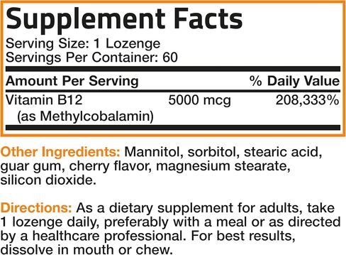 Bronson Methyl B12 5000 mcg Vitamin B12 Methylcobalamin Energy & Brain Support 60 Lozenges in Saudi Arabia