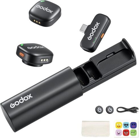 ميكروفون GODOX C01 Kit2 اللاسلكي لأجهزة iPhone 15/16/17 وAndroid، USB C، تقليل الضوضاء الذكي، صوت 48 كيلو هرتز/24 بت ونطاق 200 متر لمدونات الفيديو، يوتيوب (2 TX + 1 USB-C RX + حقيبة شحن) in Saudi Arabia