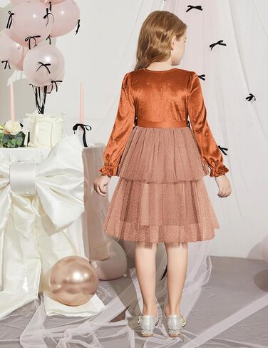 Arshiner Girls Velvet Tutu Dress Toddler Puff Long Sleeve Tulle Tulle Fall Winter Party Dresses مع الشريط in Saudi Arabia
