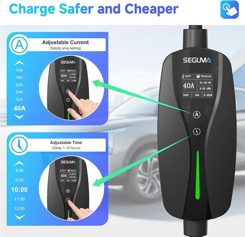 المستوى 1/2 ev شاحن ، 16AMP ، شاحن سيارة كهربائي قابل للتعديل ، شاحن كهربائي قابل للتعديل NEMA 5-15 قابس/NEMA 6-20 ، تأخير توقيت وشاشة LED محطة شحن EV محمولة 25 قدمًا لـ J1772 BEVS/PHEVS 110V-240V in Kuwait