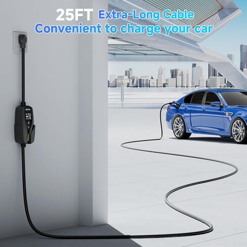 المستوى 1/2 ev شاحن ، 16AMP ، شاحن سيارة كهربائي قابل للتعديل ، شاحن كهربائي قابل للتعديل NEMA 5-15 قابس/NEMA 6-20 ، تأخير توقيت وشاشة LED محطة شحن EV محمولة 25 قدمًا لـ J1772 BEVS/PHEVS 110V-240V in Kuwait