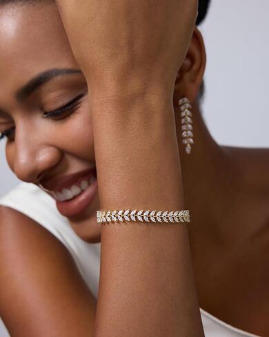PAVOI 14K Gold Plated Marquise Cut Tennis Bracelet for Women - Cubic Zirconia Gold Tennis Bracelets for Women - Delicate Marquise CZ Bridal Jewelry for Wedding in Saudi Arabia