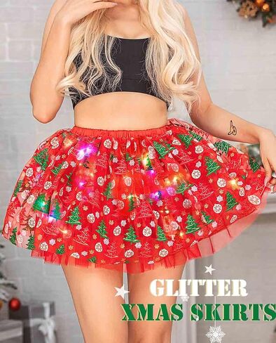 EARENT Light Up Christmas Tutu Skirt Xmas Santa Ballet Tulle Skirts Rave Festival Costume Tutus Skirts for Women Red in Saudi Arabia