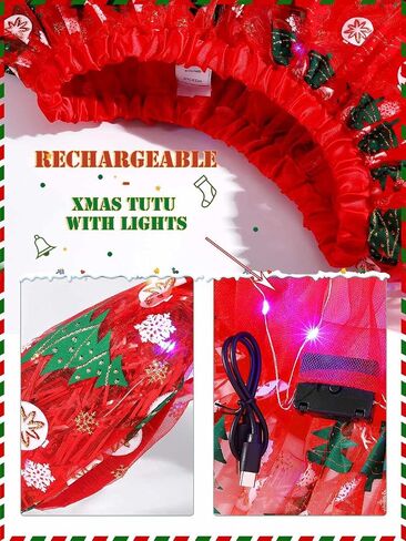 EARENT Light Up Christmas Tutu Skirt Xmas Santa Ballet Tulle Skirts Rave Festival Costume Tutus Skirts for Women Red in Saudi Arabia